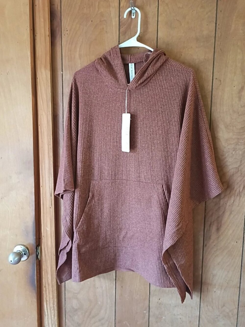 Dear Scarlett Travel Horizon Poncho Top Womens S/M Brown Ribbed Hooded NWT
